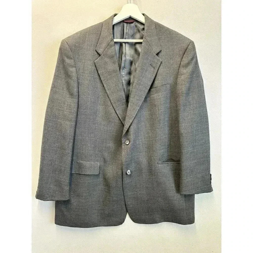 Hart Schaffner Marx Pure New Wool Woolmark Grey‎ Plaid Blazer Jacket 46L